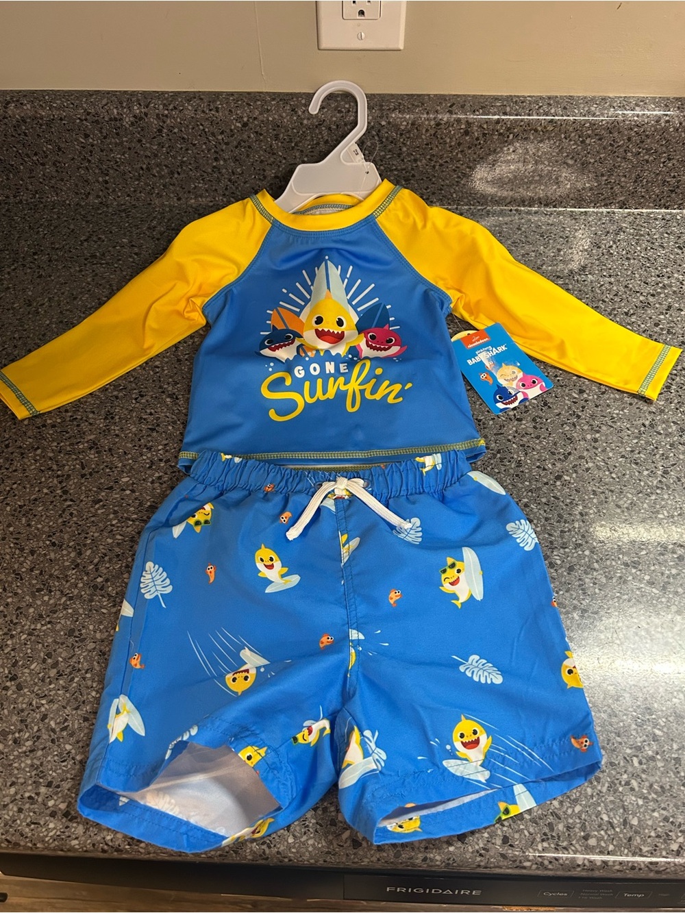 Kids Blue & Yellow Surf Rashguard Set with Playful Sharks